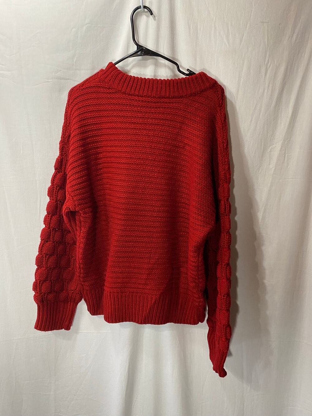 NWT Elodie Garnet Red Chunk Knit Pullover Bubble Sleeve Sweater XL
